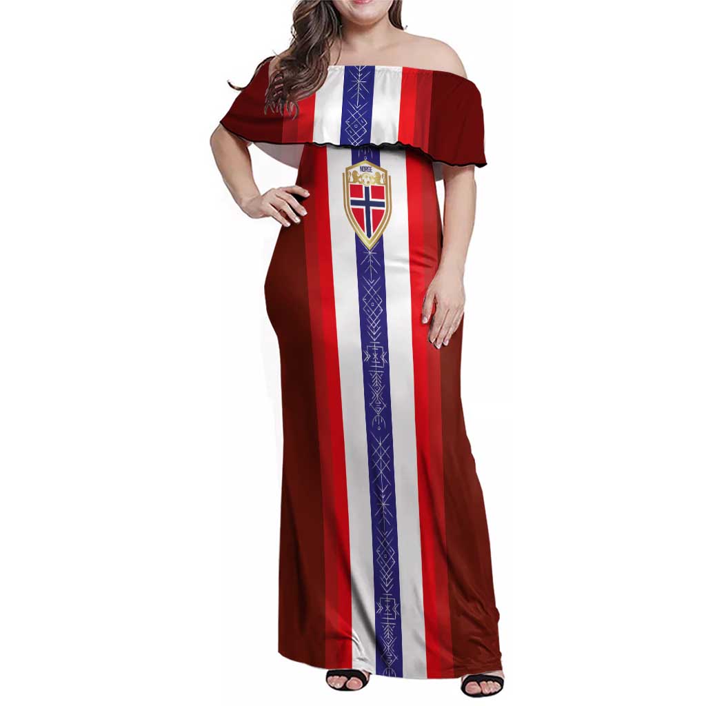 Custom Norway Football Family Matching Off Shoulder Maxi Dress and Hawaiian Shirt Norwegian Stripes-Viking Style - Wonder Print Shop