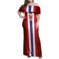 Custom Norway Football Family Matching Off Shoulder Maxi Dress and Hawaiian Shirt Norwegian Stripes-Viking Style - Wonder Print Shop