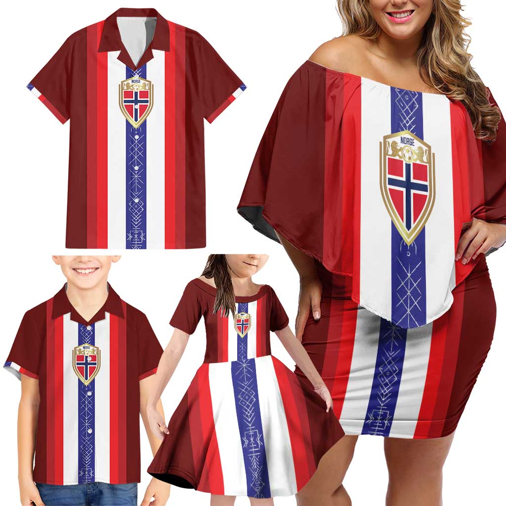 Custom Norway Football Family Matching Off Shoulder Short Dress and Hawaiian Shirt Norwegian Stripes-Viking Style - Wonder Print Shop