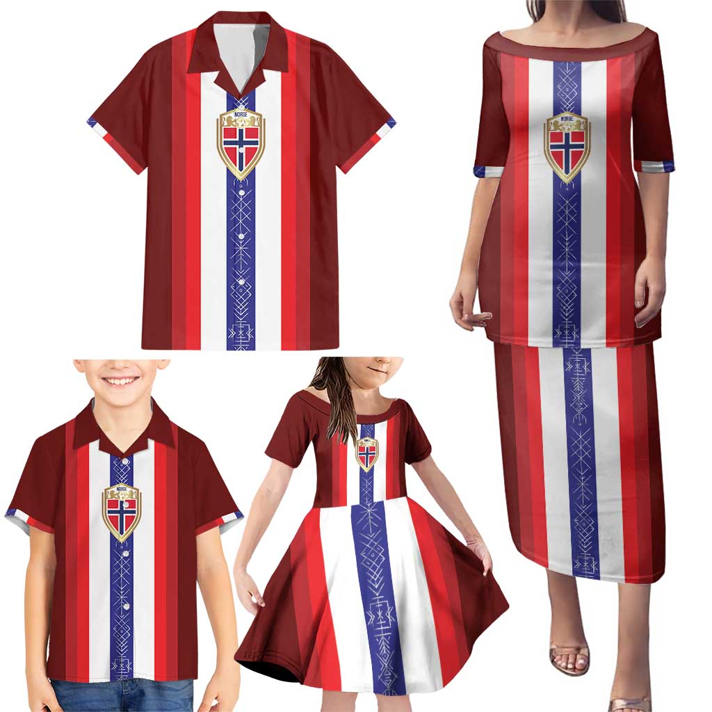 Custom Norway Football Family Matching Puletasi and Hawaiian Shirt Norwegian Stripes-Viking Style - Wonder Print Shop