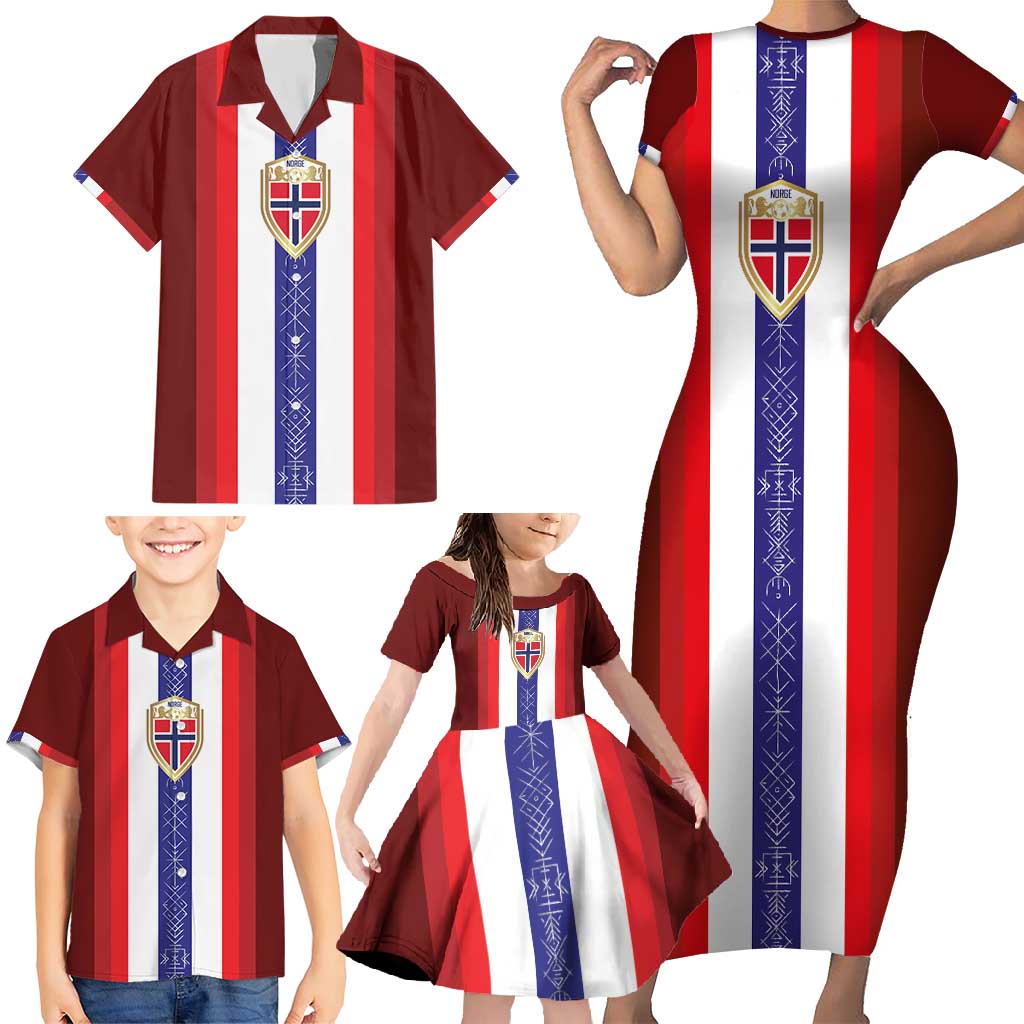 Custom Norway Football Family Matching Short Sleeve Bodycon Dress and Hawaiian Shirt Norwegian Stripes-Viking Style - Wonder Print Shop