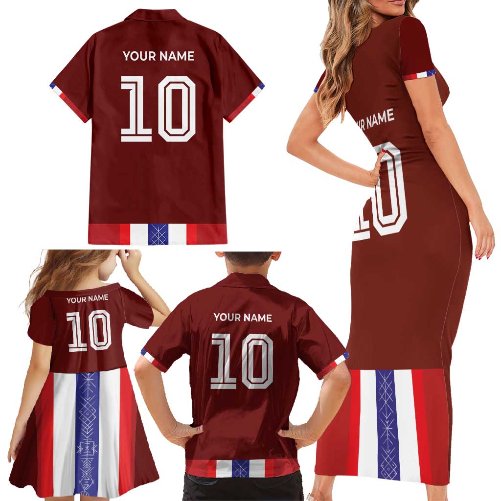 Custom Norway Football Family Matching Short Sleeve Bodycon Dress and Hawaiian Shirt Norwegian Stripes-Viking Style - Wonder Print Shop