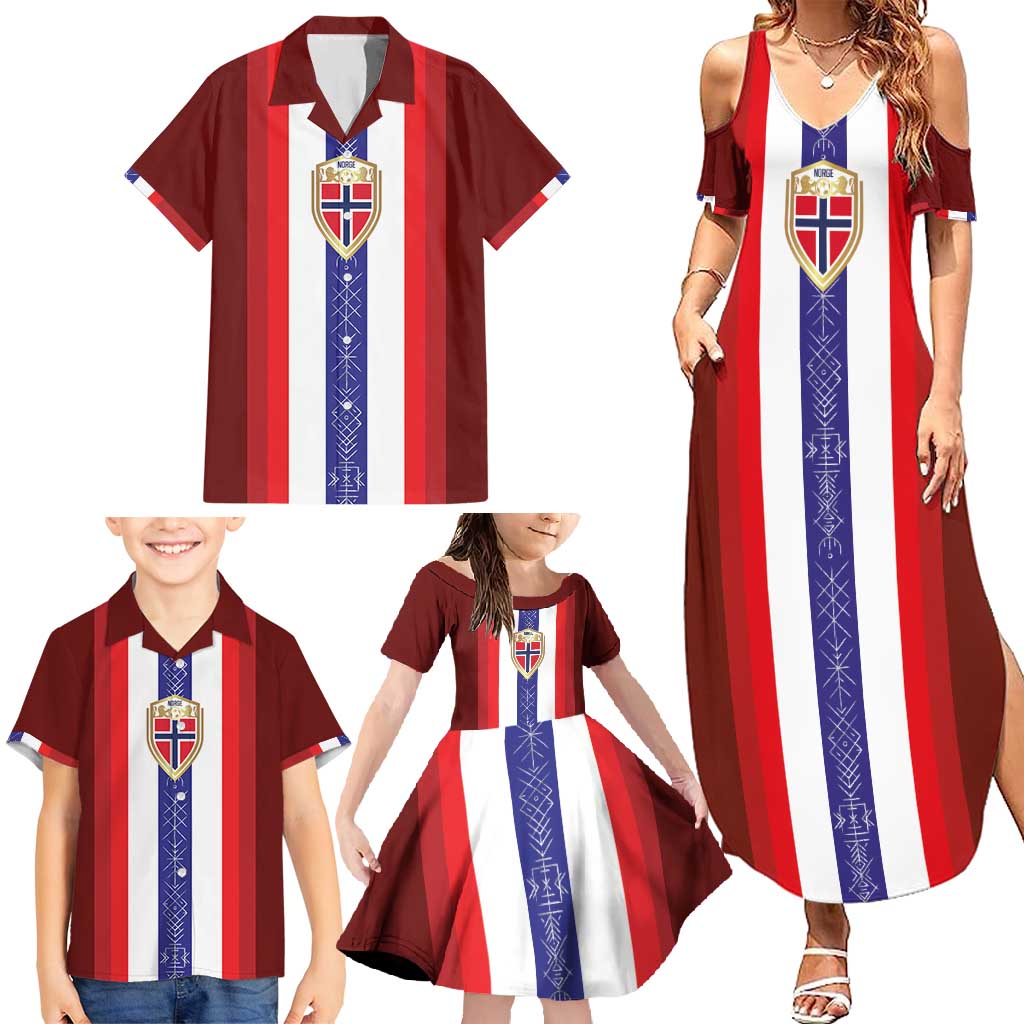Custom Norway Football Family Matching Summer Maxi Dress and Hawaiian Shirt Norwegian Stripes-Viking Style - Wonder Print Shop