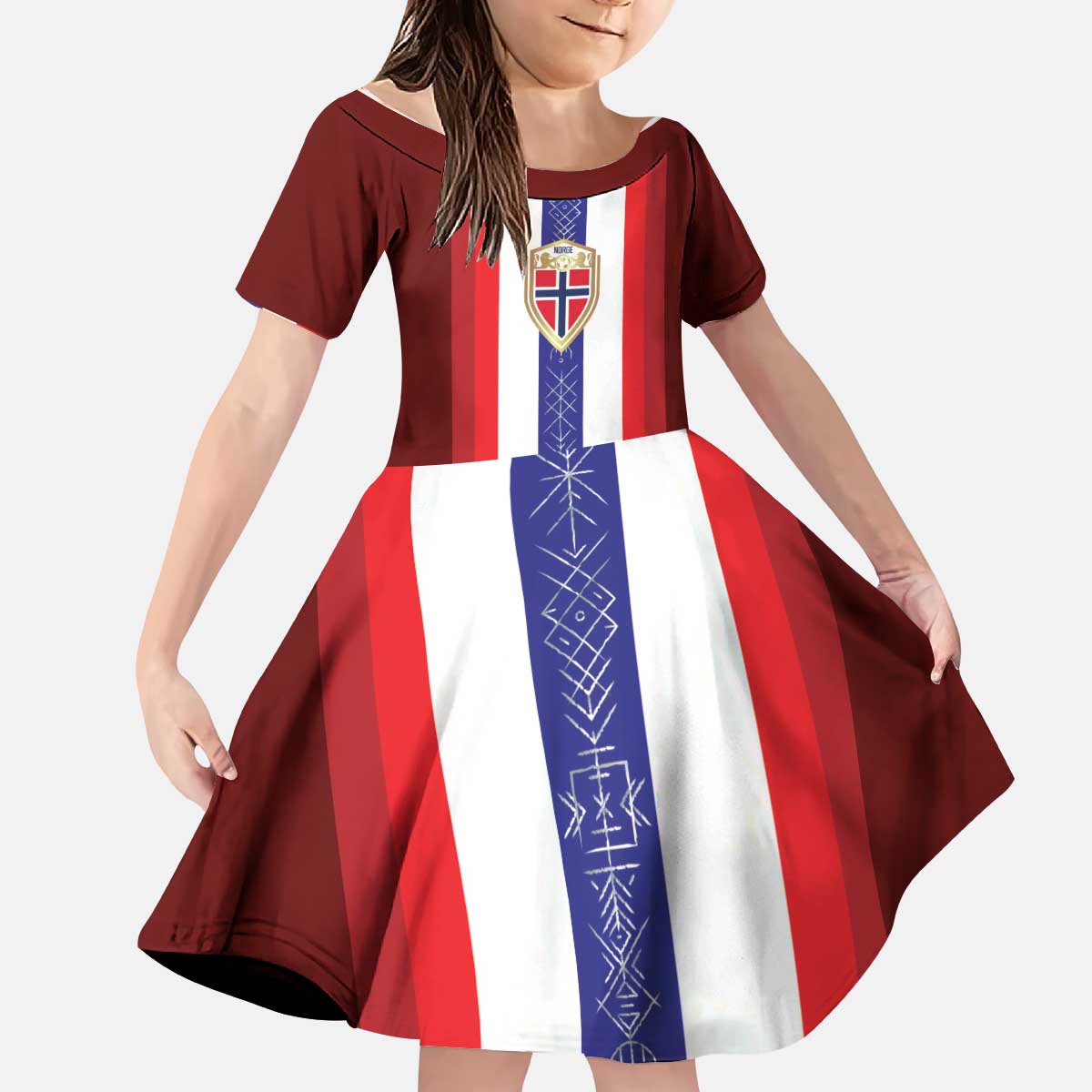 Custom Norway Football Kid Short Sleeve Dress Norwegian Stripes-Viking Style - Wonder Print Shop