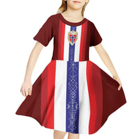 Custom Norway Football Kid Short Sleeve Dress Norwegian Stripes-Viking Style - Wonder Print Shop