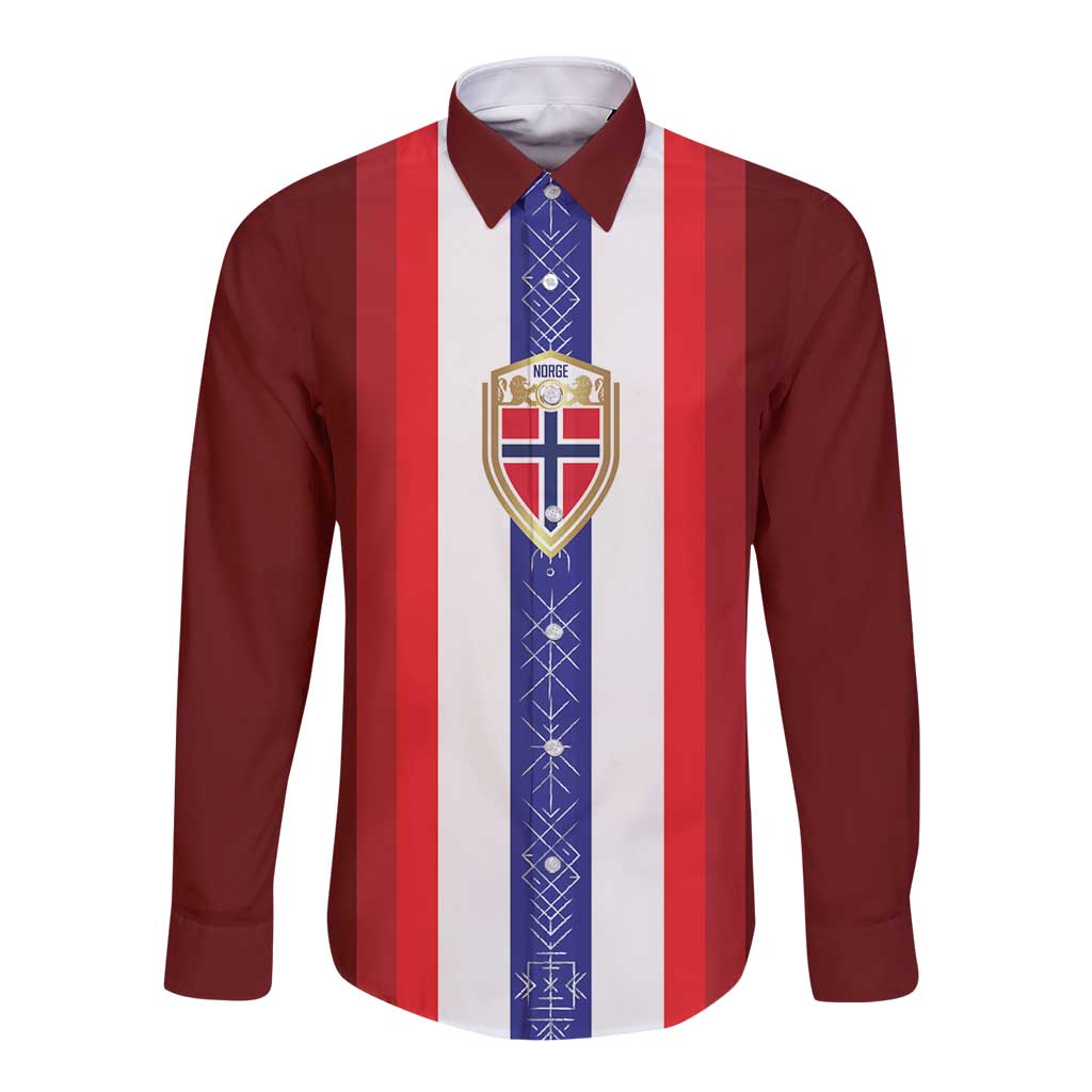 Custom Norway Football Long Sleeve Button Shirt Norwegian Stripes-Viking Style - Wonder Print Shop