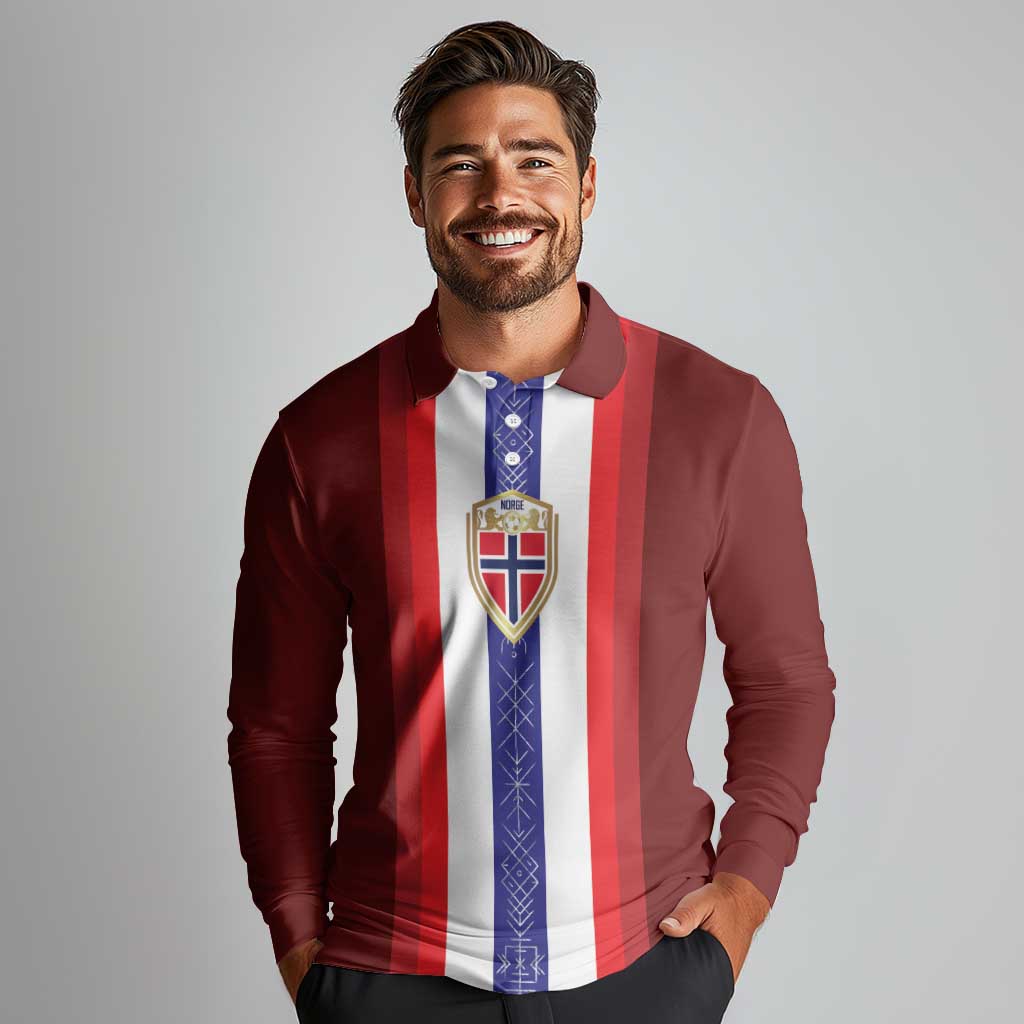 Custom Norway Football Long Sleeve Polo Shirt Norwegian Stripes-Viking Style - Wonder Print Shop