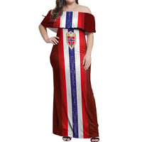 Custom Norway Football Off Shoulder Maxi Dress Norwegian Stripes-Viking Style - Wonder Print Shop