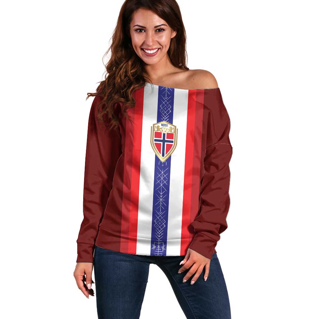 Custom Norway Football Off Shoulder Sweater Norwegian Stripes-Viking Style - Wonder Print Shop