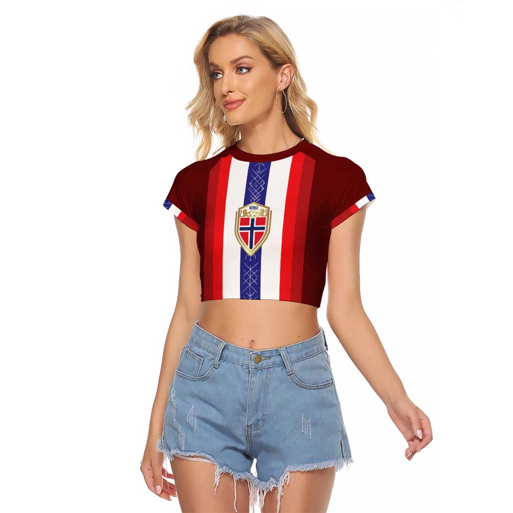 Custom Norway Football Raglan Cropped T Shirt Norwegian Stripes-Viking Style - Wonder Print Shop