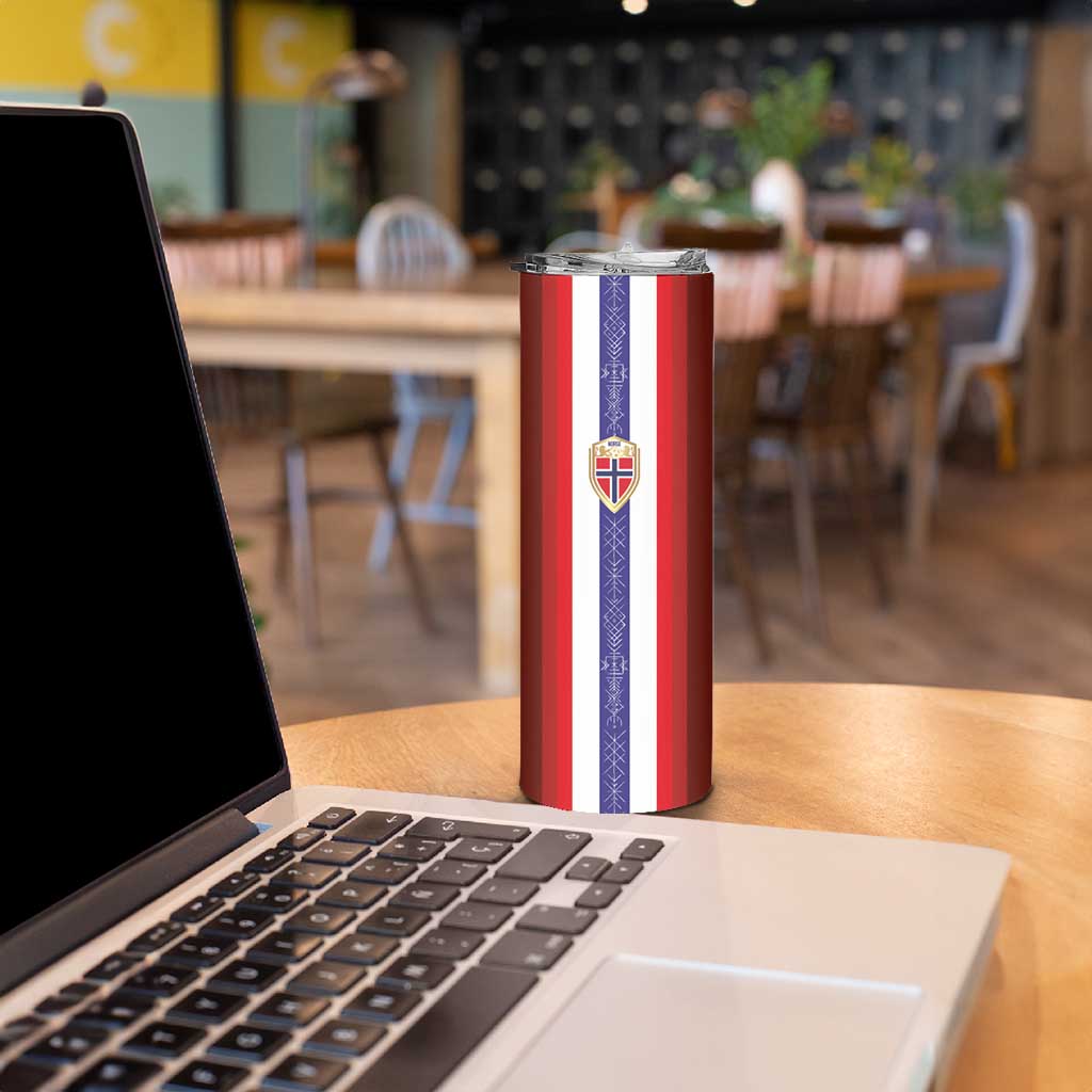 Custom Norway Football Skinny Tumbler Norwegian Stripes-Viking Style - Wonder Print Shop