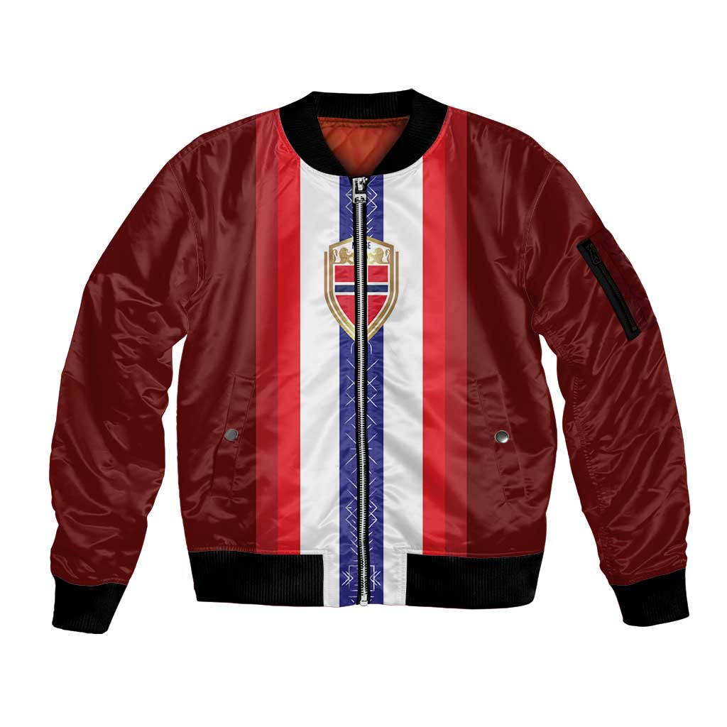 Custom Norway Football Sleeve Zip Bomber Jacket Norwegian Stripes-Viking Style - Wonder Print Shop