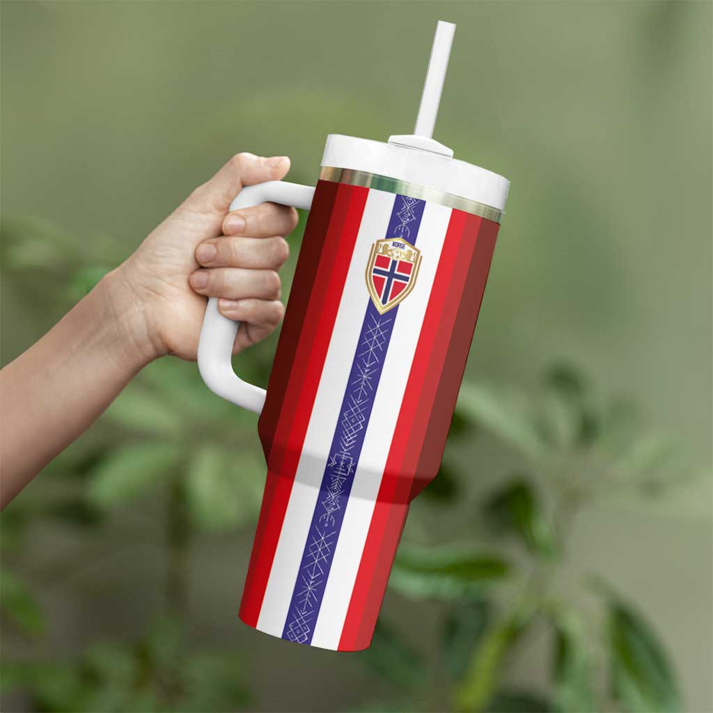 Custom Norway Football Tumbler With Handle Norwegian Stripes-Viking Style - Wonder Print Shop
