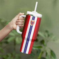Custom Norway Football Tumbler With Handle Norwegian Stripes-Viking Style - Wonder Print Shop