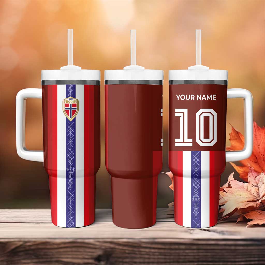 Custom Norway Football Tumbler With Handle Norwegian Stripes-Viking Style - Wonder Print Shop