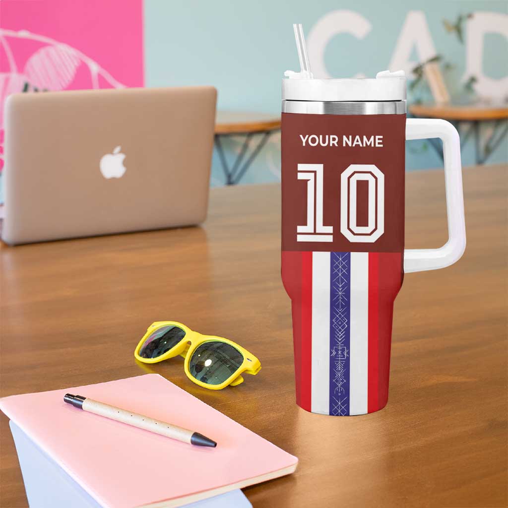 Custom Norway Football Tumbler With Handle Norwegian Stripes-Viking Style - Wonder Print Shop