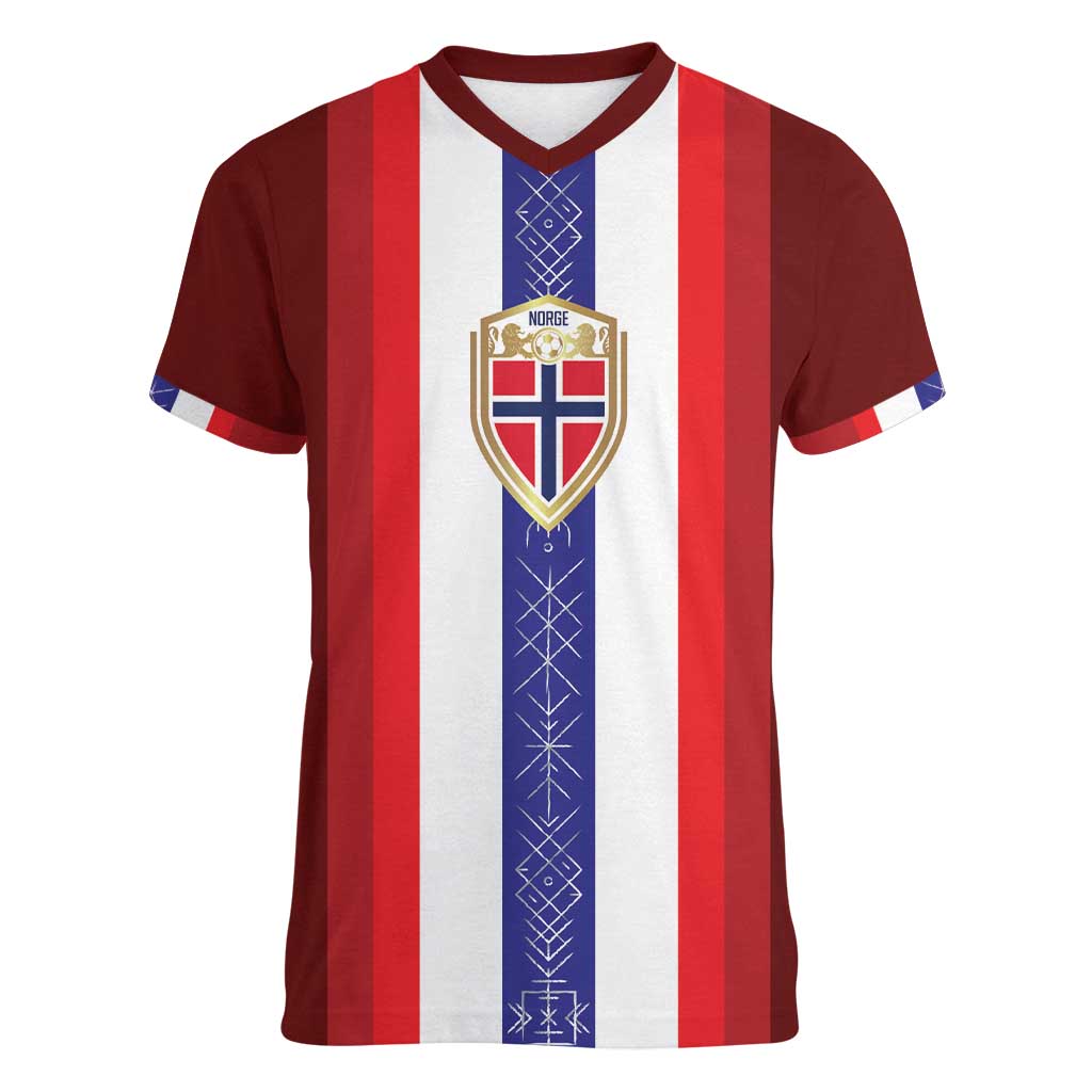 Custom Norway Football Women V-Neck T-Shirt Norwegian Stripes-Viking Style - Wonder Print Shop