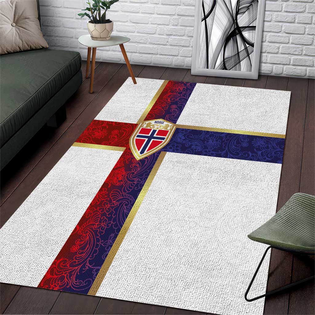 Norway Football Area Rug Norwegian Flag Style with Rosemaling Pattern - Wonder Print Shop