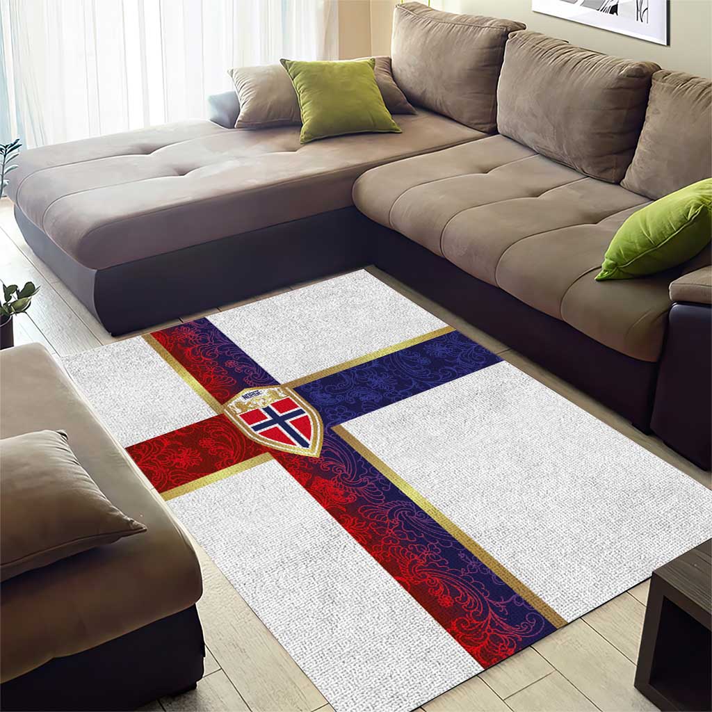 Norway Football Area Rug Norwegian Flag Style with Rosemaling Pattern - Wonder Print Shop