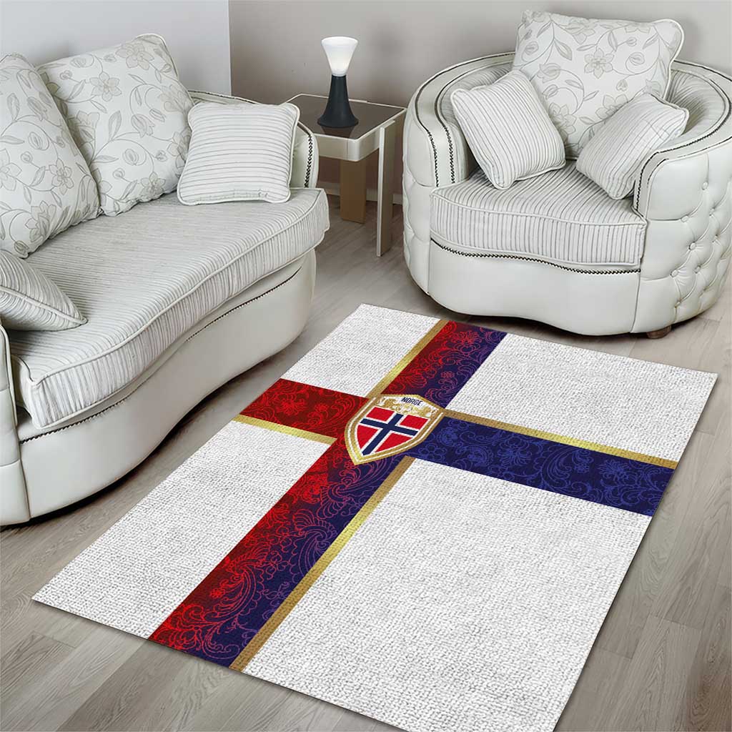 Norway Football Area Rug Norwegian Flag Style with Rosemaling Pattern - Wonder Print Shop
