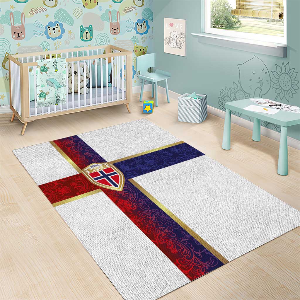 Norway Football Area Rug Norwegian Flag Style with Rosemaling Pattern - Wonder Print Shop