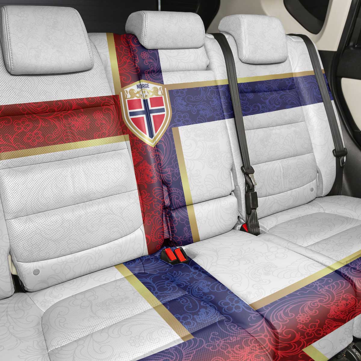Norway Football Back Car Seat Cover Norwegian Flag Style with Rosemaling Pattern - Wonder Print Shop