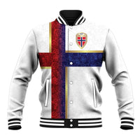 Custom Norway Football Baseball Jacket Norwegian Flag Style with Rosemaling Pattern - Wonder Print Shop