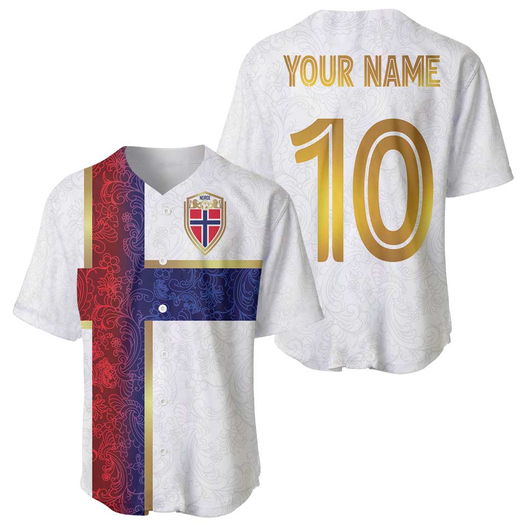 Custom Norway Football Baseball Jersey Norwegian Flag Style with Rosemaling Pattern - Wonder Print Shop