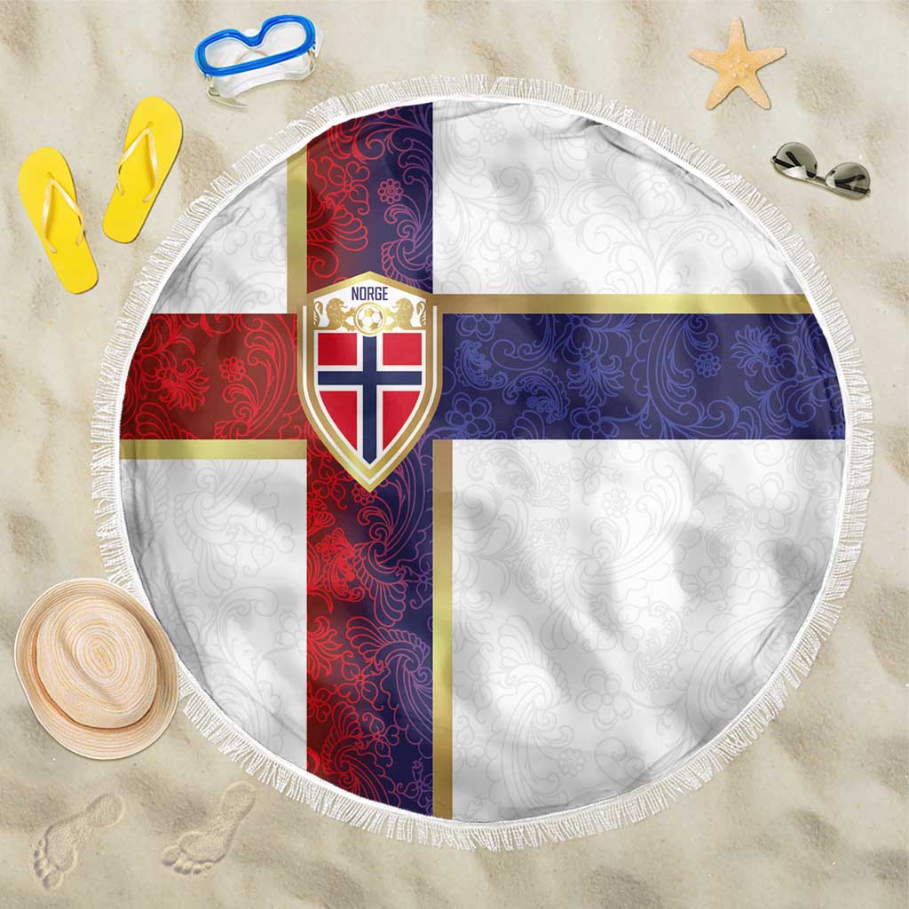 Norway Football Beach Blanket Norwegian Flag Style with Rosemaling Pattern - Wonder Print Shop