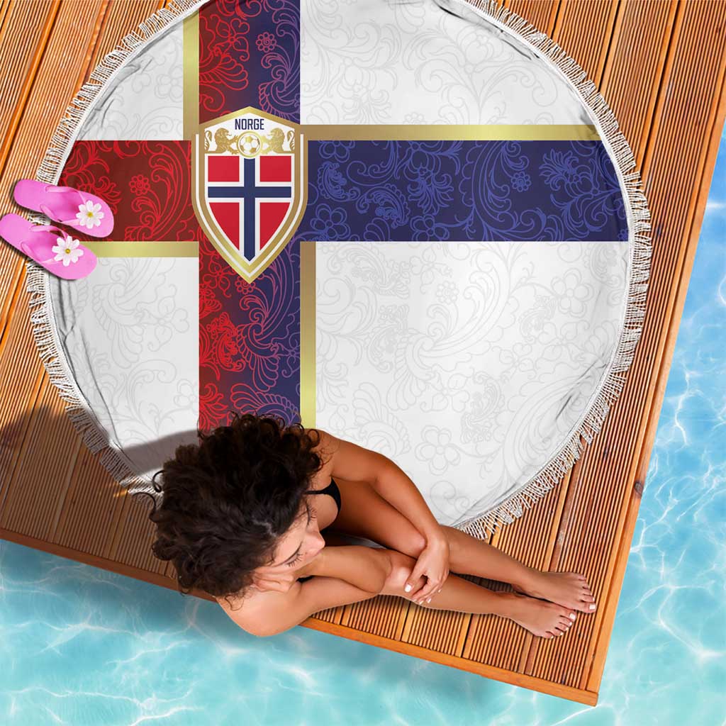 Norway Football Beach Blanket Norwegian Flag Style with Rosemaling Pattern - Wonder Print Shop