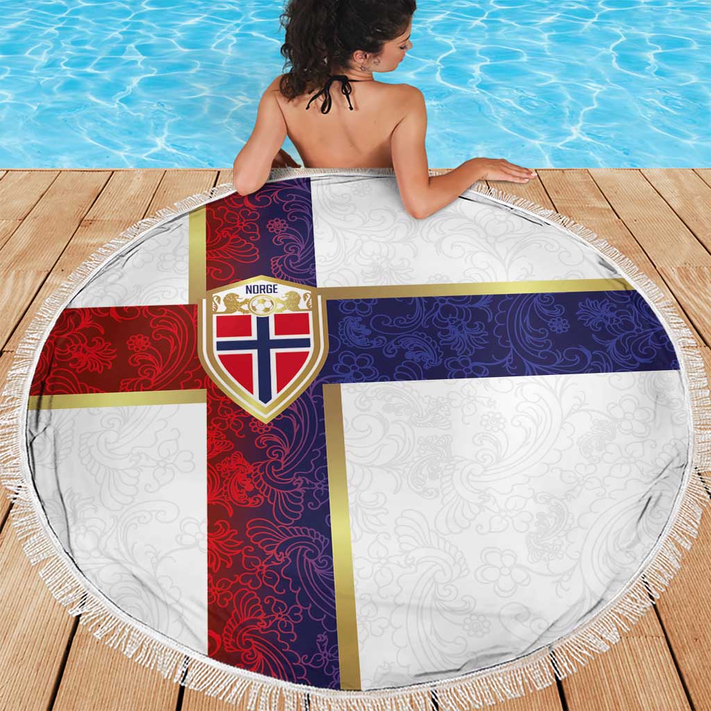 Norway Football Beach Blanket Norwegian Flag Style with Rosemaling Pattern - Wonder Print Shop