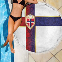 Norway Football Beach Blanket Norwegian Flag Style with Rosemaling Pattern - Wonder Print Shop