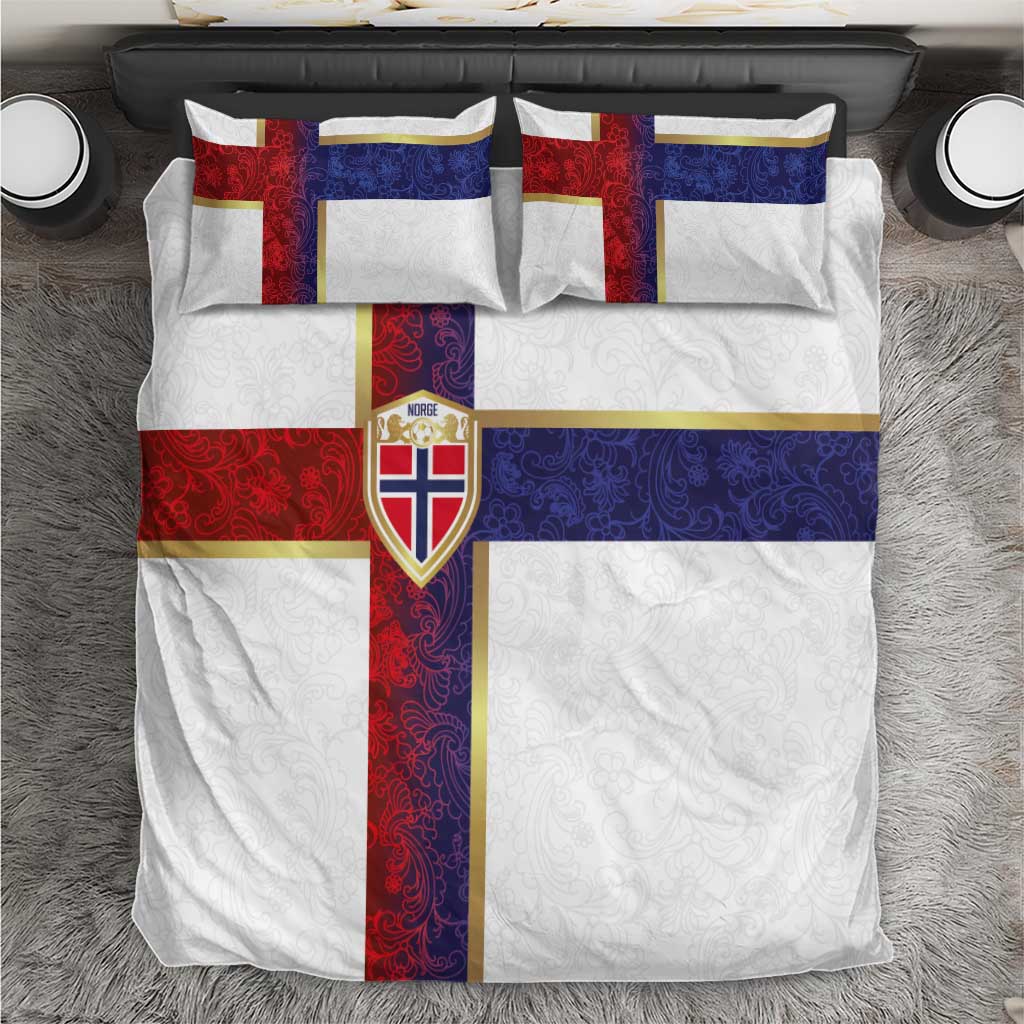 Norway Football Bedding Set Norwegian Flag Style with Rosemaling Pattern - Wonder Print Shop