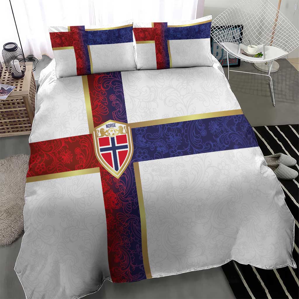 Norway Football Bedding Set Norwegian Flag Style with Rosemaling Pattern - Wonder Print Shop