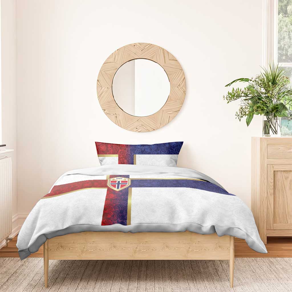 Norway Football Bedding Set Norwegian Flag Style with Rosemaling Pattern - Wonder Print Shop