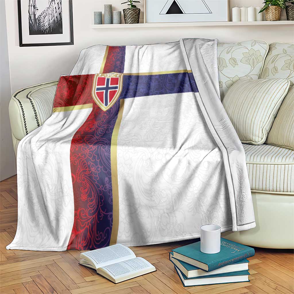 Norway Football Blanket Norwegian Flag Style with Rosemaling Pattern - Wonder Print Shop