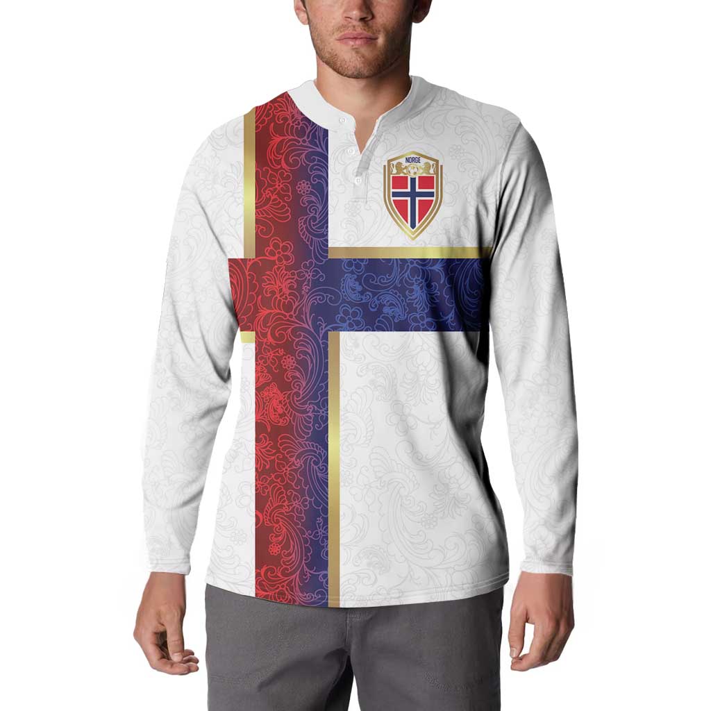 Custom Norway Football Button Sweatshirt Norwegian Flag Style with Rosemaling Pattern - Wonder Print Shop