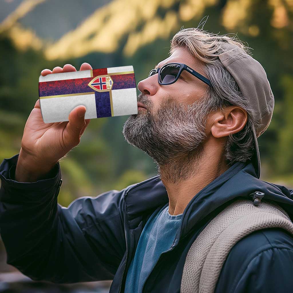 Norway Football 4 in 1 Can Cooler Tumbler Norwegian Flag Style with Rosemaling Pattern - Wonder Print Shop