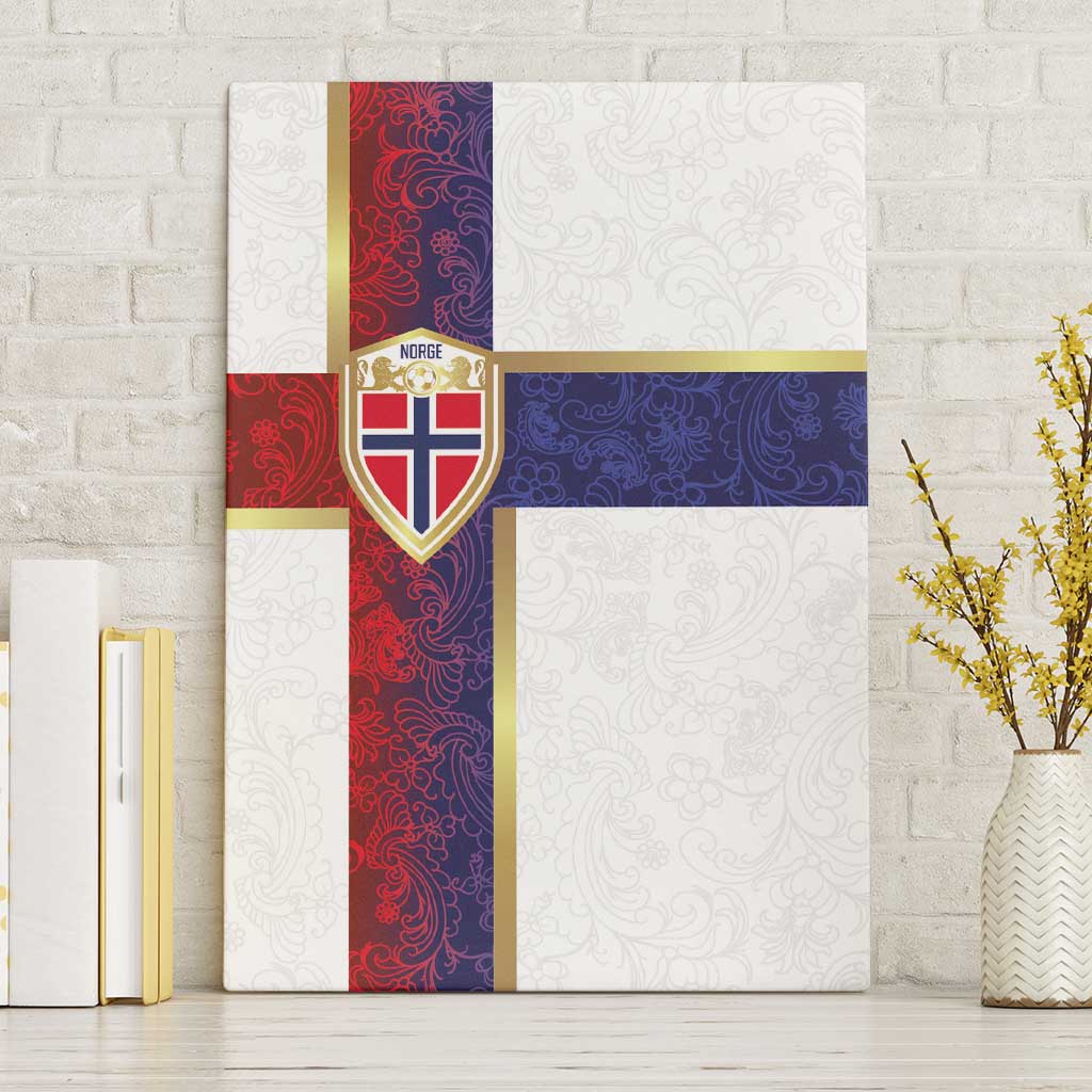 Norway Football Canvas Wall Art Norwegian Flag Style with Rosemaling Pattern - Wonder Print Shop