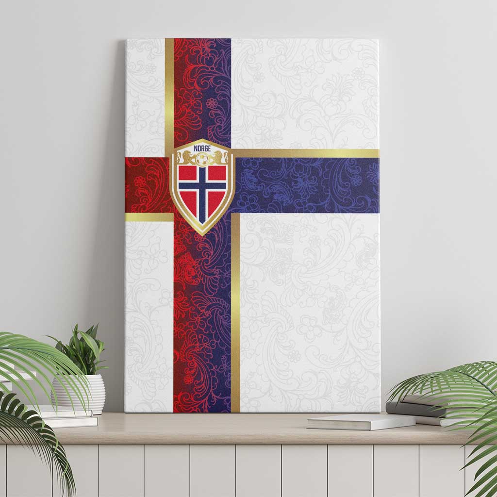 Norway Football Canvas Wall Art Norwegian Flag Style with Rosemaling Pattern - Wonder Print Shop