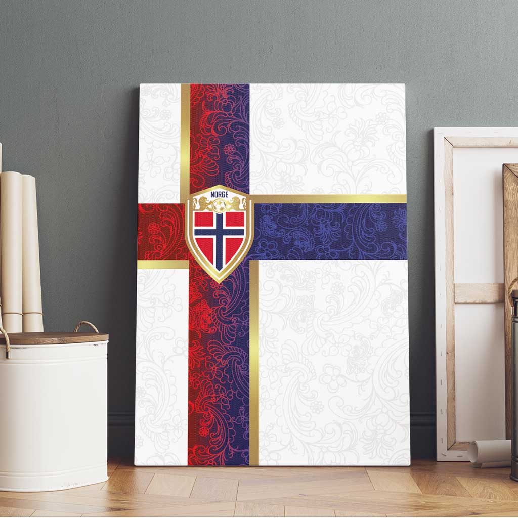 Norway Football Canvas Wall Art Norwegian Flag Style with Rosemaling Pattern - Wonder Print Shop