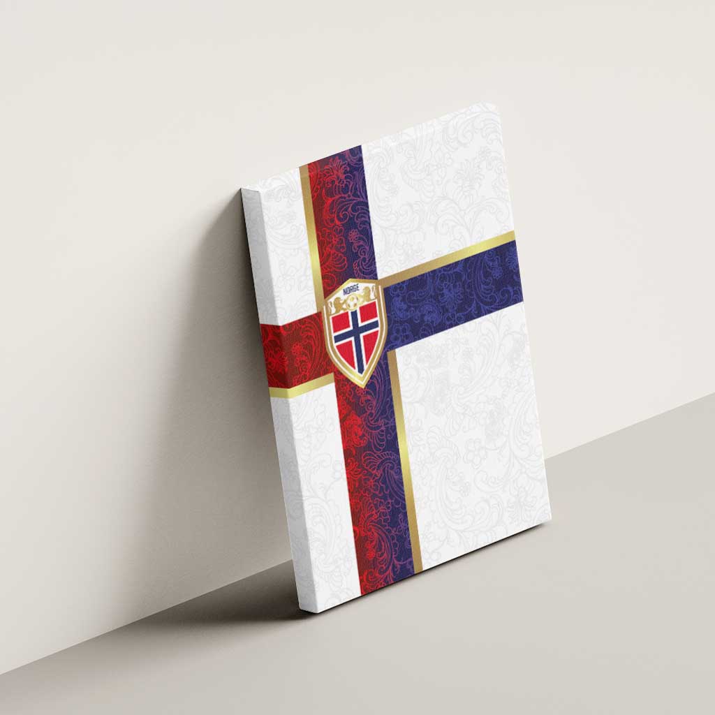 Norway Football Canvas Wall Art Norwegian Flag Style with Rosemaling Pattern - Wonder Print Shop
