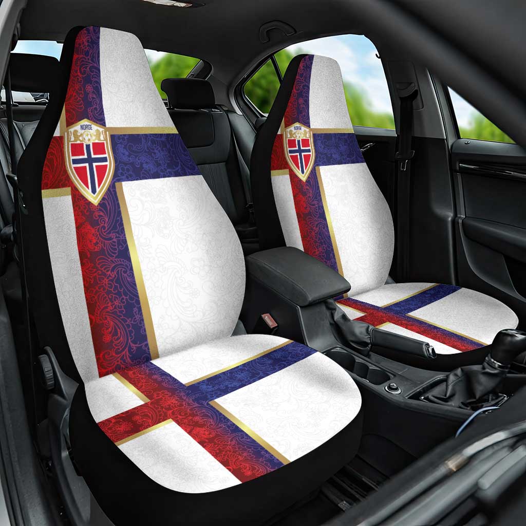 Norway Football Car Seat Cover Norwegian Flag Style with Rosemaling Pattern - Wonder Print Shop