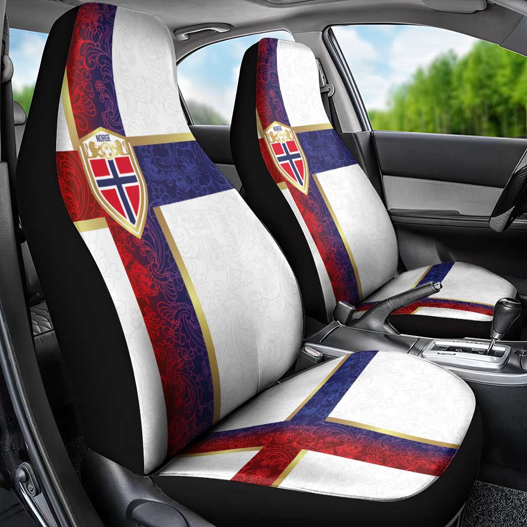 Norway Football Car Seat Cover Norwegian Flag Style with Rosemaling Pattern - Wonder Print Shop