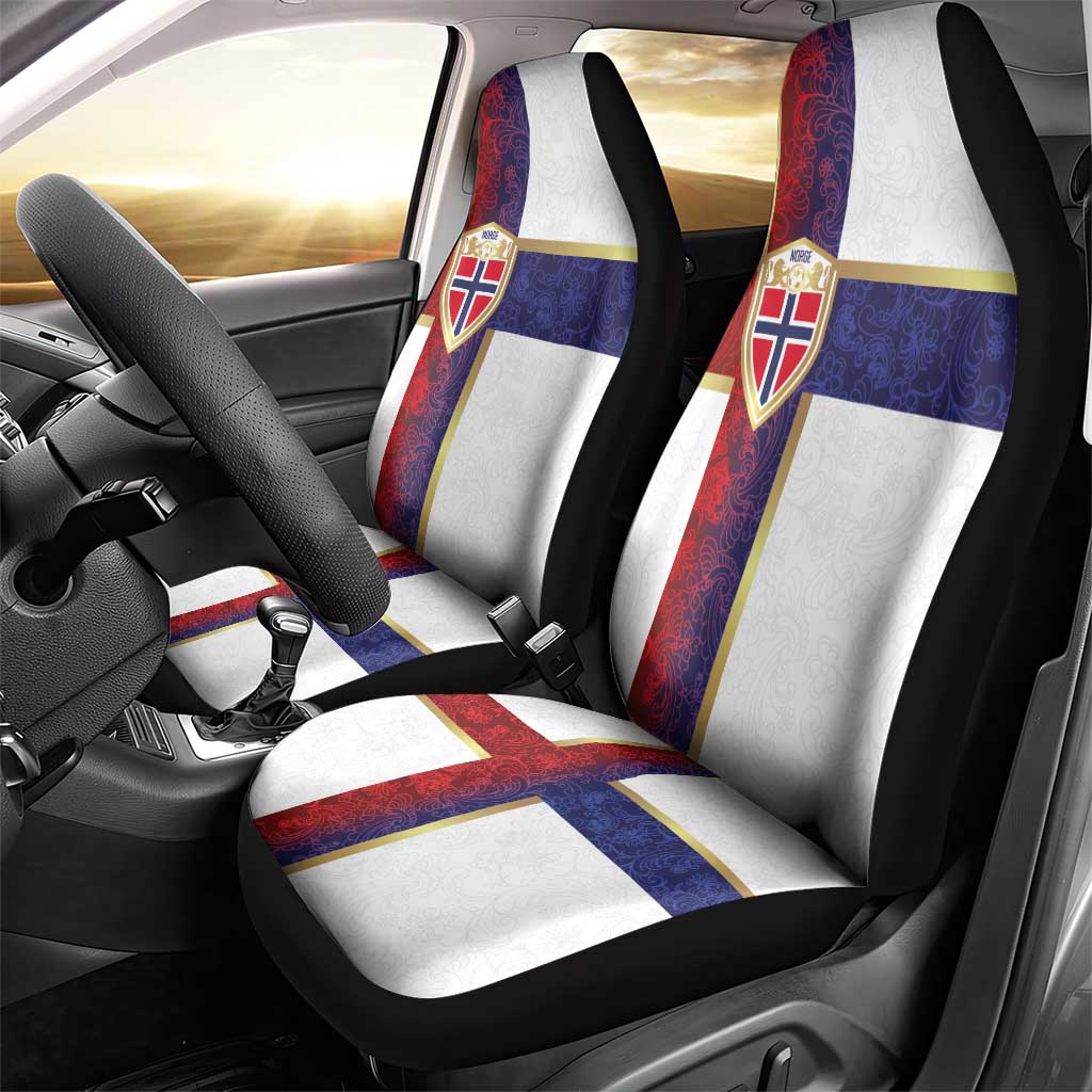 Norway Football Car Seat Cover Norwegian Flag Style with Rosemaling Pattern - Wonder Print Shop
