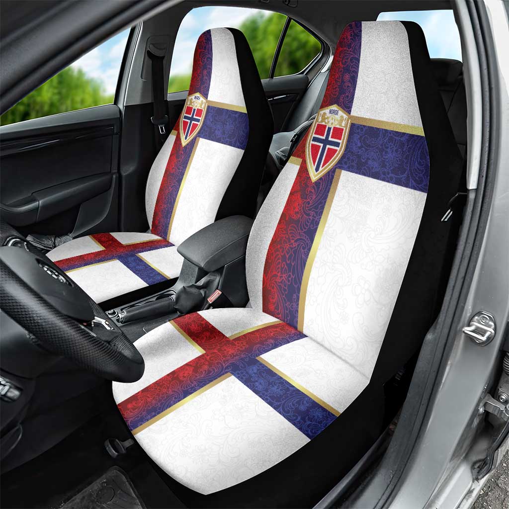 Norway Football Car Seat Cover Norwegian Flag Style with Rosemaling Pattern - Wonder Print Shop