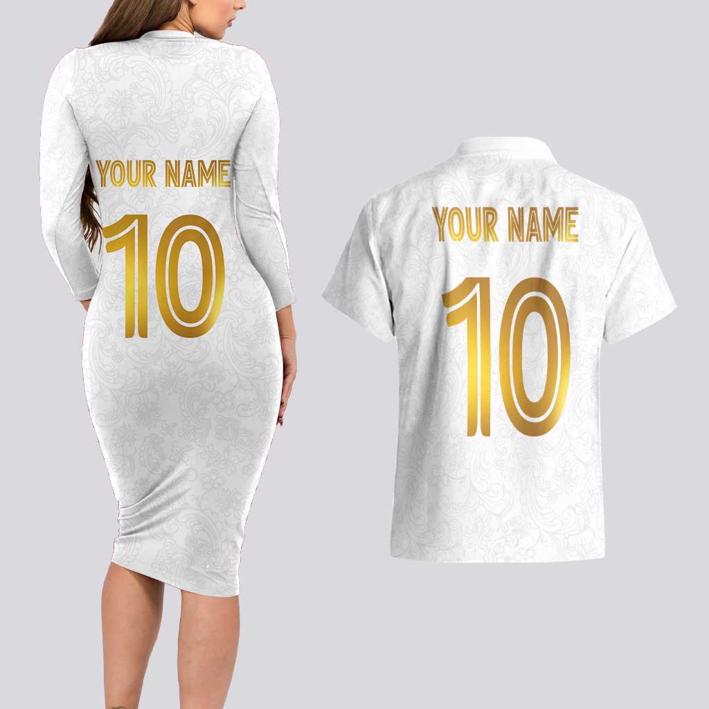 Custom Norway Football Couples Matching Long Sleeve Bodycon Dress and Hawaiian Shirt Norwegian Flag Style with Rosemaling Pattern - Wonder Print Shop