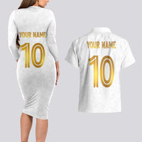 Custom Norway Football Couples Matching Long Sleeve Bodycon Dress and Hawaiian Shirt Norwegian Flag Style with Rosemaling Pattern - Wonder Print Shop