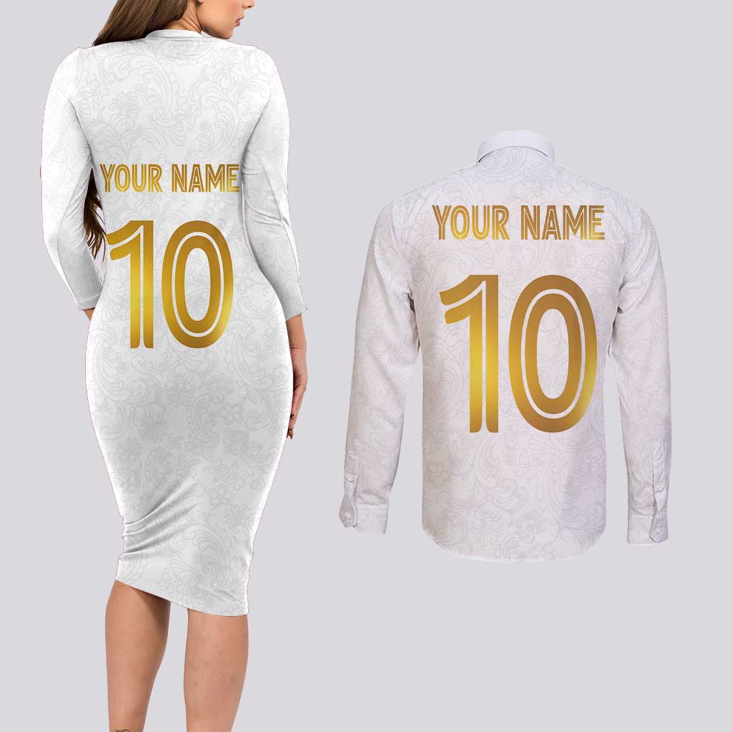 Custom Norway Football Couples Matching Long Sleeve Bodycon Dress and Long Sleeve Button Shirt Norwegian Flag Style with Rosemaling Pattern - Wonder Print Shop