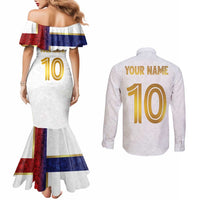 Custom Norway Football Couples Matching Mermaid Dress and Long Sleeve Button Shirt Norwegian Flag Style with Rosemaling Pattern - Wonder Print Shop